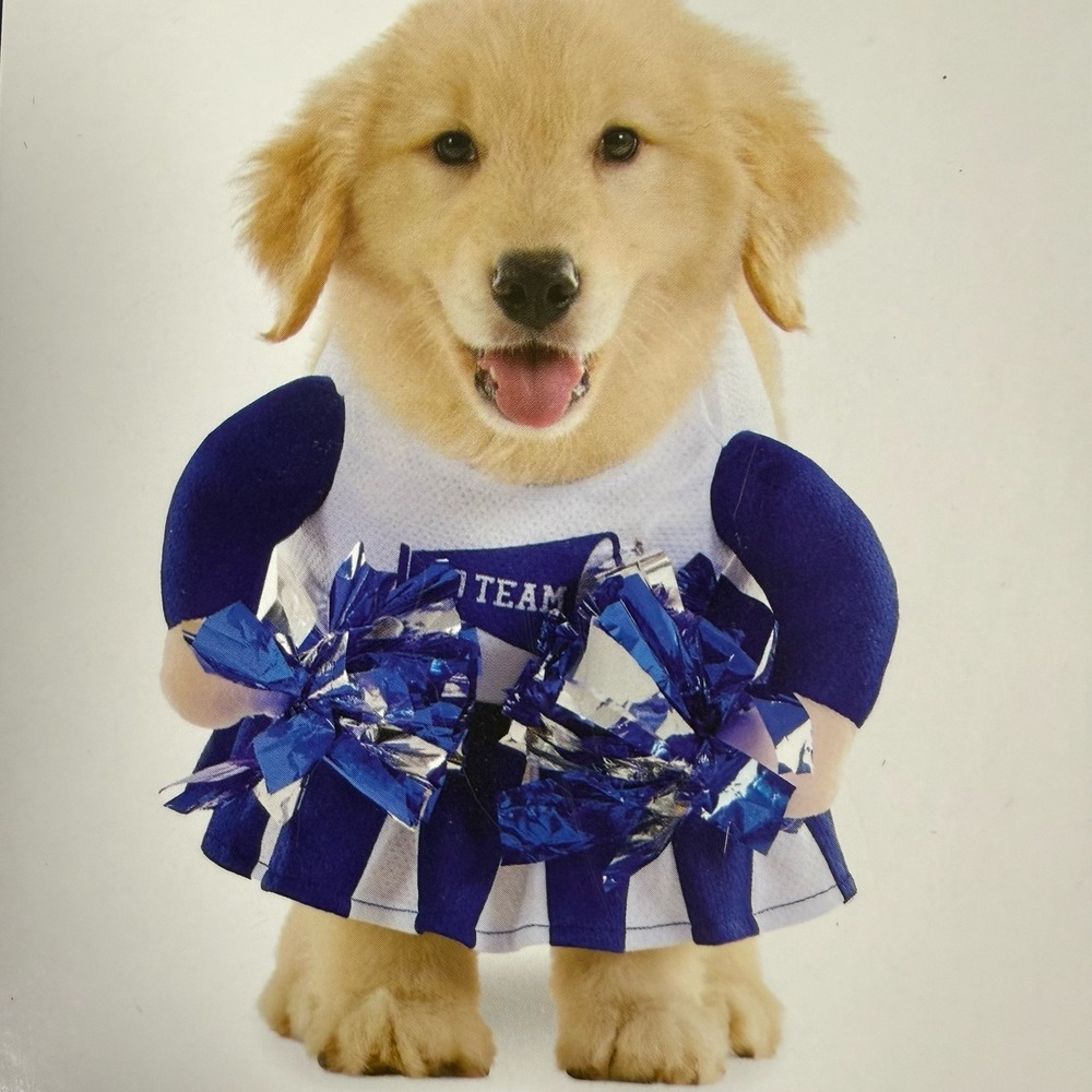 NWT Cheerleader Dog Costume L Pet Apparel Blue White & Pom Poms Dogs Go Team